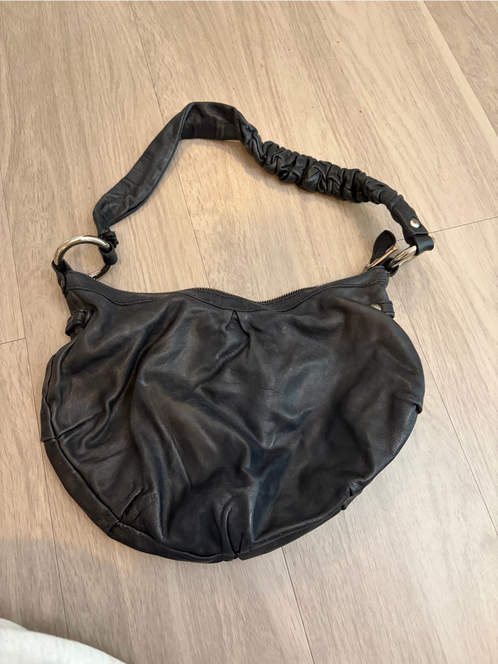 Soft Black Ruched Shoulder Hobo Bag